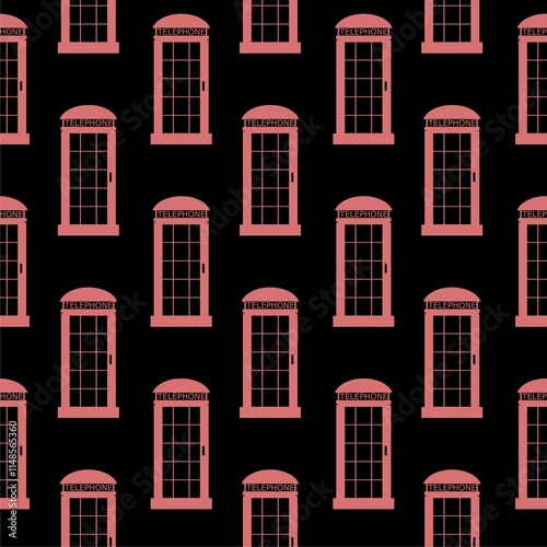 London phone booth icon isolated seamless pattern on black background