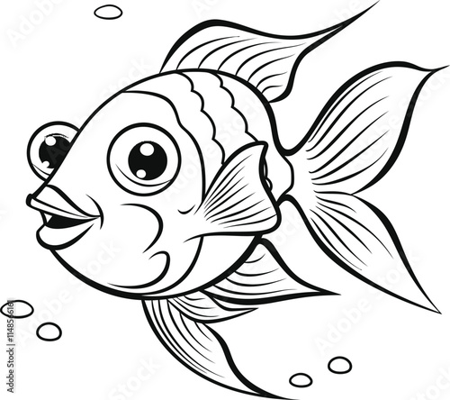 Simple black and white illustration of a fish with clear outlines and details.