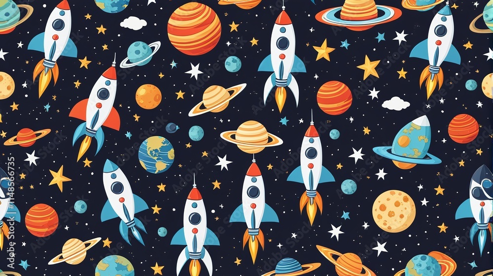 Naklejka premium seamless pattern with rocket and stars