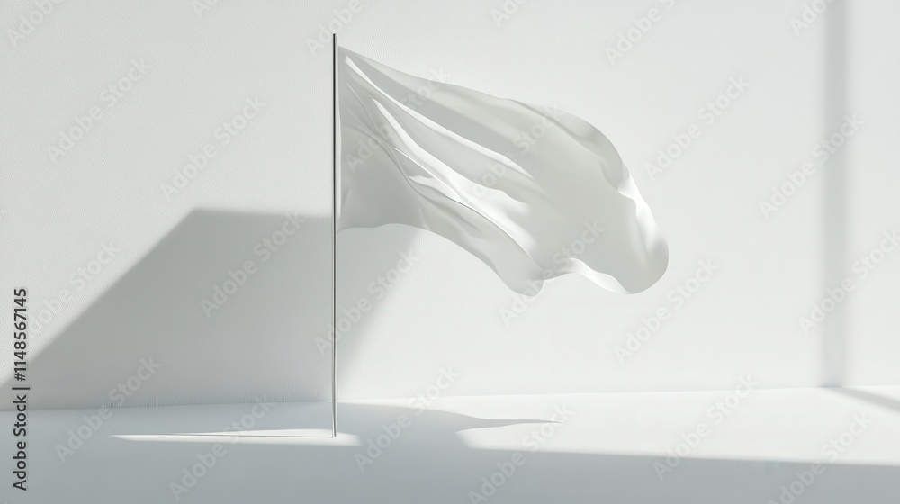 Soft Flowing White Fabric Flag in Minimalist Space Soft Flowing White Fabric Flag in Minimalist Space