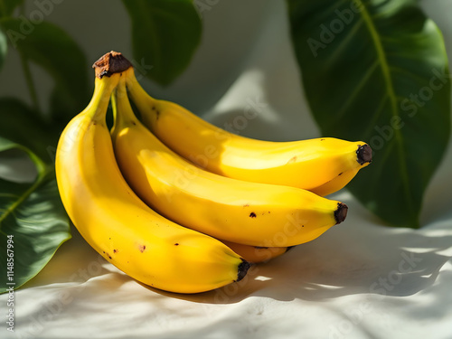 Organic sweet yellow banana fruit photo