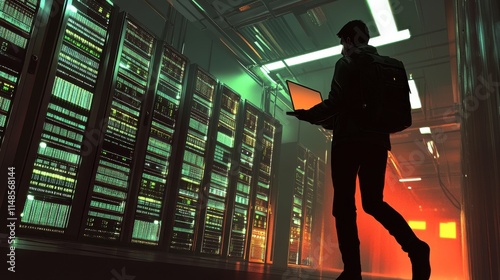 A lone man, walking towards the modem