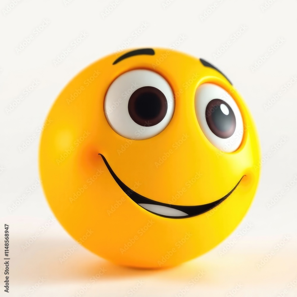 Fototapeta premium A cheerful yellow emoji embodies happiness with large eyes and a playful smile. It captures the essence of joy and excitement in a vibrant manner