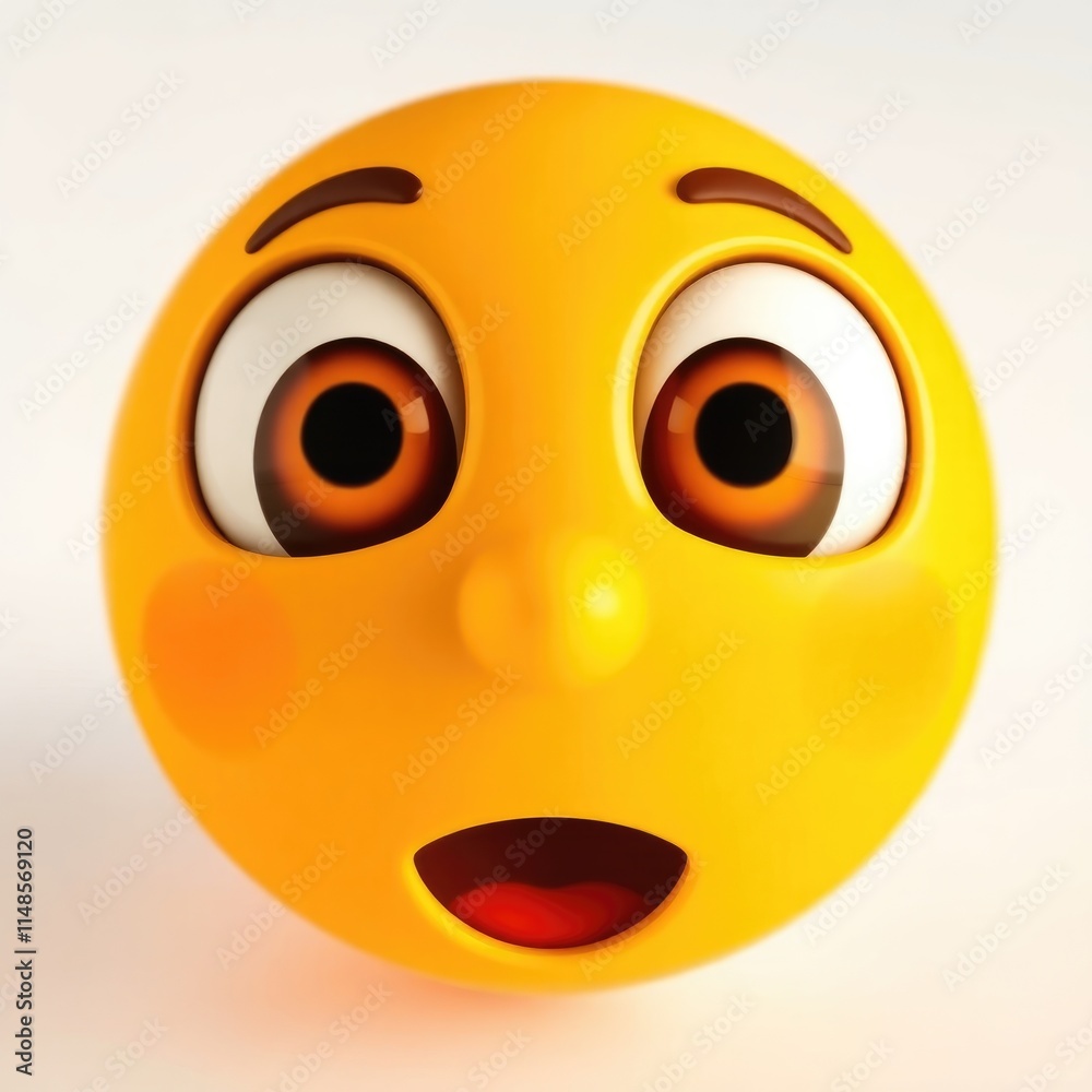 Fototapeta premium Bright yellow emoji with wide eyes and an open mouth showcases surprise and joy. This playful expression brings a sense of happiness and excitement to any context