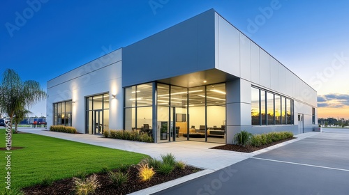 Wallpaper Mural Sleek corporate building showcasing microgrid integration and green lighting Torontodigital.ca