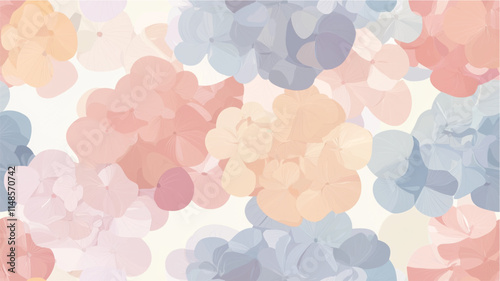 Pastelcolored seamless pattern featuring minimalist hydrangea illustration