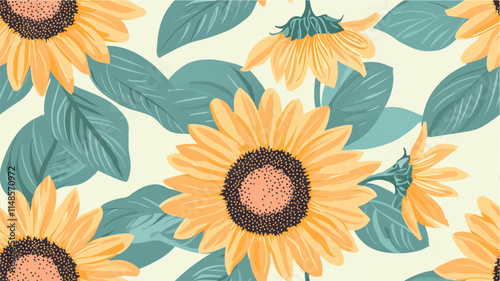 Modern flat sunflower pattern in pastel colors