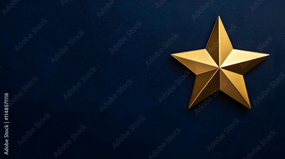 Fototapeta premium Golden star on a right side of dark navy background