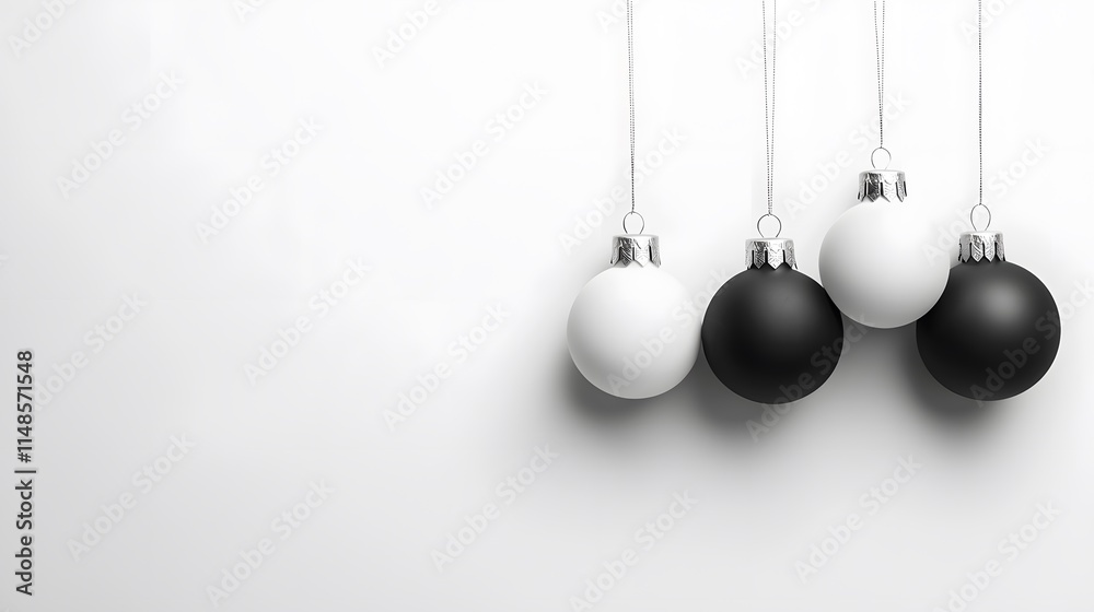 Monochrome Christmas baubles, modern style with blank text area Monochrome Christmas baubles, modern style with blank text area