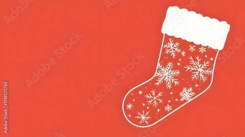 red christmas stocking outline on the right side of red background  photo