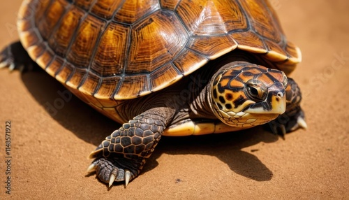 Close-up of a Tortoise on Sandy Ground