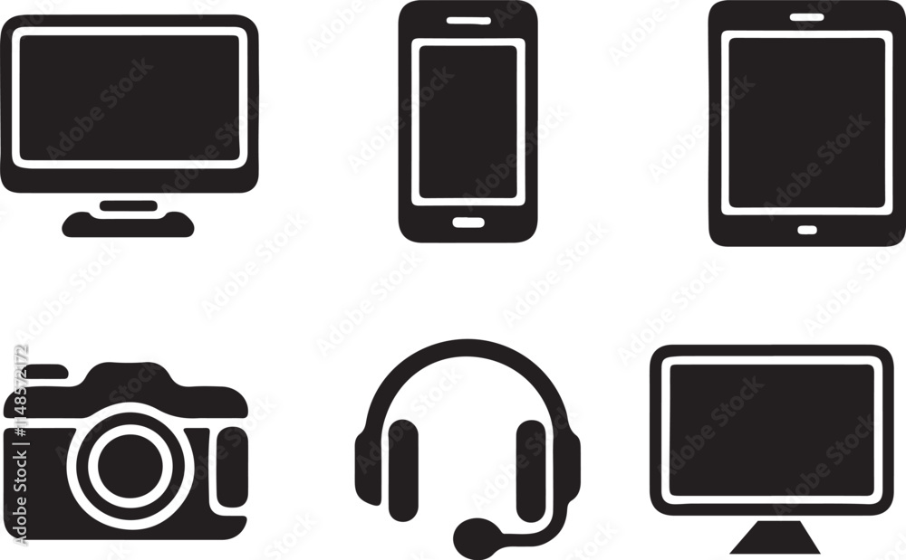 Technology Icon, Mobile, Camera, Headphone, Car Technology Icon, Mobile, Camera, Headphone, Car
