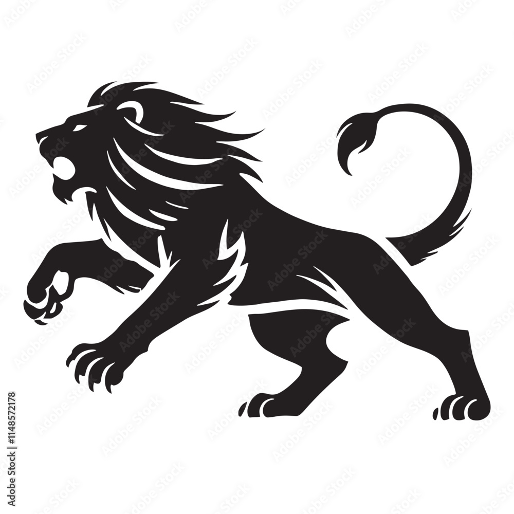 Fototapeta premium Creative attacking lion silhouette for versatile artistic projects - Attacking lion illustration - minimallest attacking lion vector 