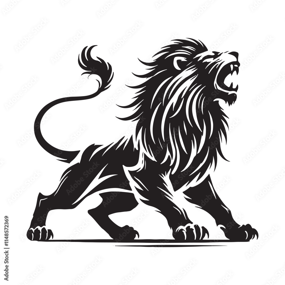 Fototapeta premium Simplified attacking lion silhouette for versatile creative uses - Attacking lion illustration - minimallest attacking lion vector 