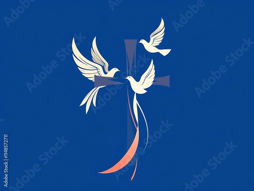 Doves of Peace: A Digital Illustration of Faith on a Cobalt Blue Background AI Generated photo