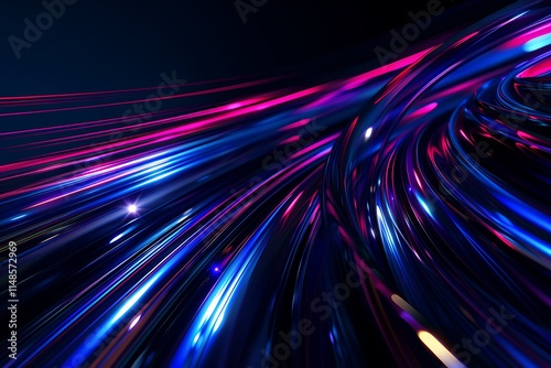 Abstract road with light in motion blur fast movement concept , internet data transfer speed background, Abstract background of blue and orange light trails on black background, Concept for high 
