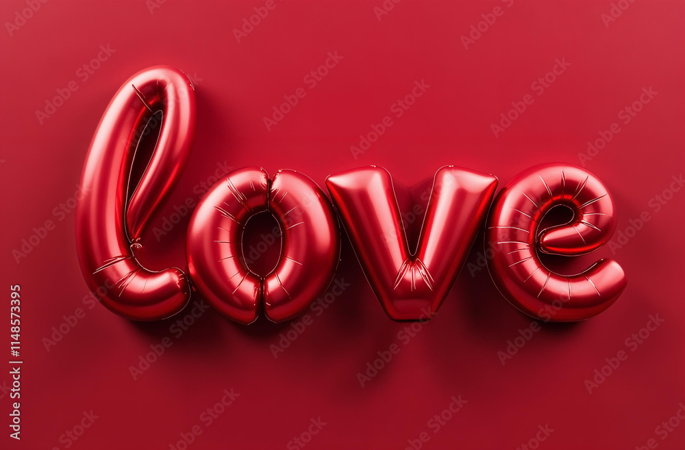 air balloons in shape of word LOVE on burgundy background