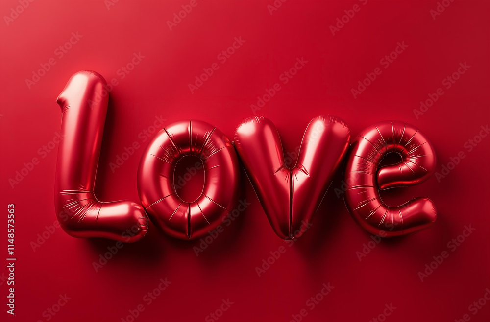 air balloons in shape of word LOVE on burgundy background