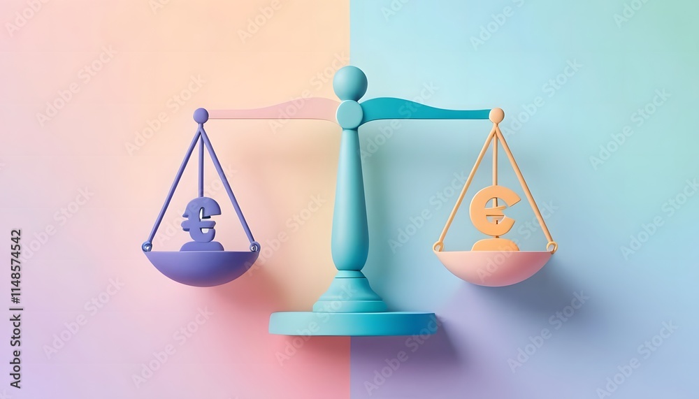 Euro Currency Balance: A 3D Rendered Illustration of Economic Equilibrium Euro Currency Balance: A 3D Rendered Illustration of Economic Equilibrium