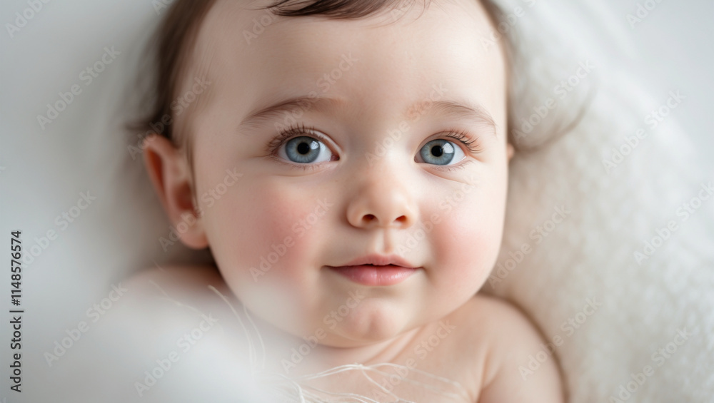 A Beautiful Portrait of a Smiling Baby with Sparkling Eyes, Lying on Soft Fur with a Light Bokeh Background, Capturing the Pure Innocence of Infancy A Beautiful Portrait of a Smiling Baby with Sparkling Eyes, Lying on Soft Fur with a Light Bokeh Background, Capturing the Pure Innocence of Infancy
