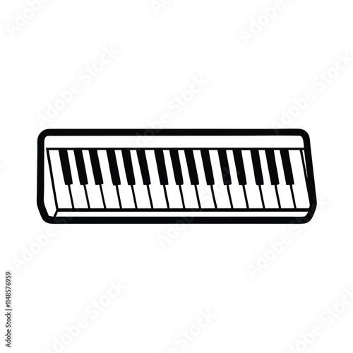 a black and white line drawing of a piano keyboard