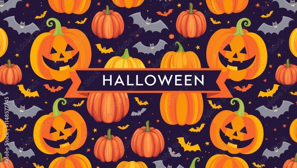 Halloween abstract background with pumpkins and bats banner Halloween abstract background with pumpkins and bats banner