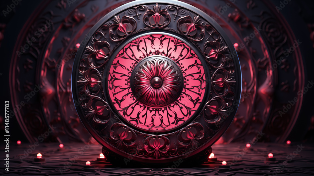 Fototapeta premium Red circle with a flower design on it