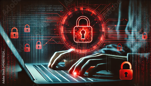Wallpaper Mural A digital cybersecurity concept featuring a close-up view of a glowing red unlocked padlock icon Torontodigital.ca