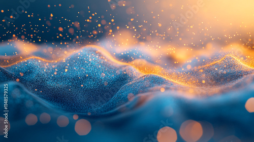 Captivating waves of shimmering light at sunrise in abstract landscape.