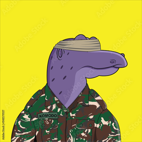 Komodo Militery and blindfold eyes Cartoon Background Yellow