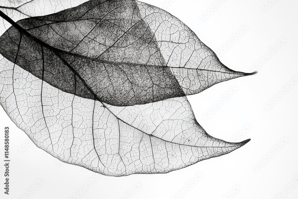 Obraz premium Delicate Skeletonized Leaves On White Background