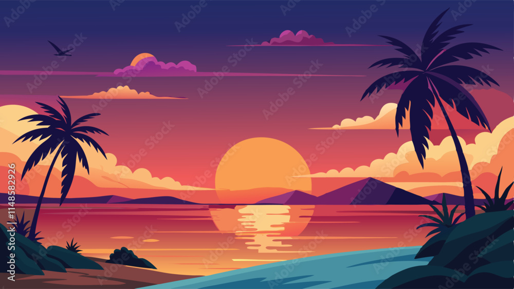 sunset scene vector sunset scene vector