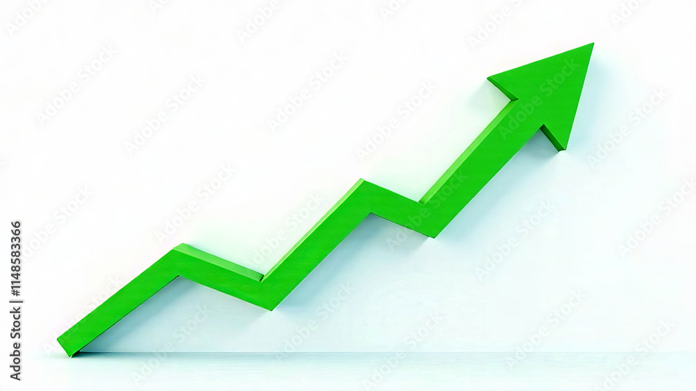 Green zigzag arrow displaying growth on white background Green zigzag arrow displaying growth on white background