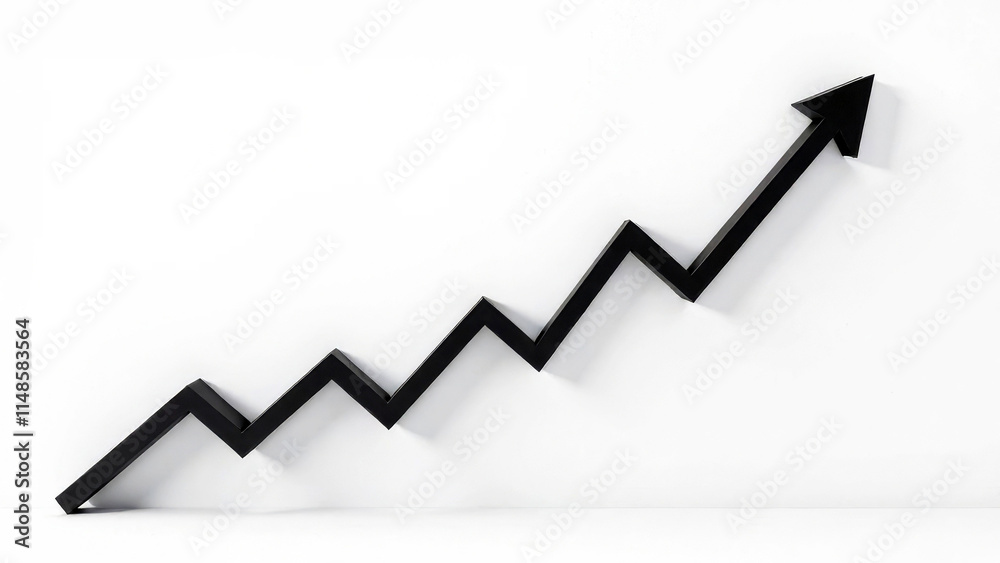 Black zigzag arrow pointing upward on white background signifying growth