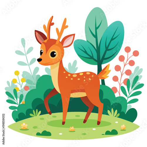 a cute deer in a forest vector