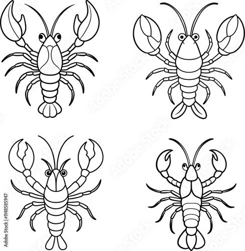 bundle Crayfish line art and illustrator eps