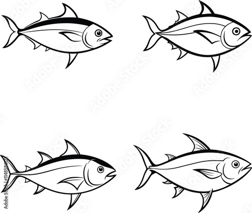 Bundle sea Tuna fish line art and illustrator