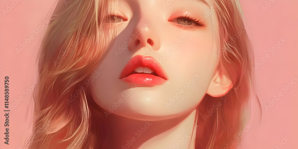 A close-up portrait of a young woman with soft features and a serene expression. A close-up portrait of a young woman with soft features and a serene expression.