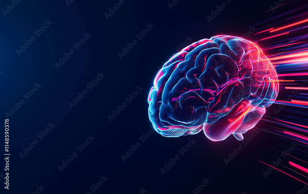 Neon brain data stream innovation technology light glow Neon brain data stream innovation technology light glow