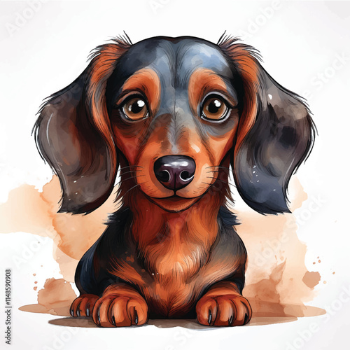 vector illustration of a cartoon dachshund animation, painted with watercolor, isolated on a white background, dachshund animation, eps file.
