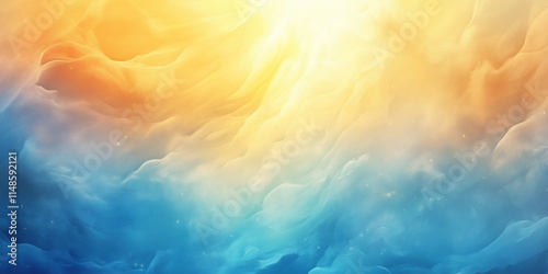 Watercolor background with golden light rays over abstract blue wash, Theophany photo