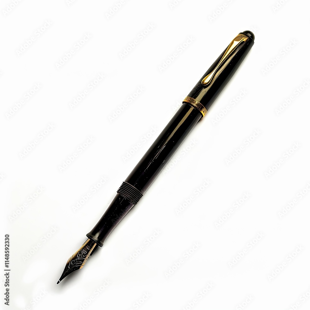 A sleek black fountain pen with gold accents, designed for elegant writing. isolated on white background A sleek black fountain pen with gold accents, designed for elegant writing. isolated on white background