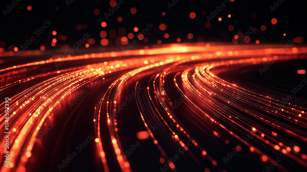 Vibrant red and orange light trails creating a dynamic pattern in darkness. Vibrant red and orange light trails creating a dynamic pattern in darkness.