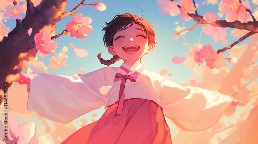 kawaii anime cartoon seollal korean new year celebration background kawaii anime cartoon seollal korean new year celebration background