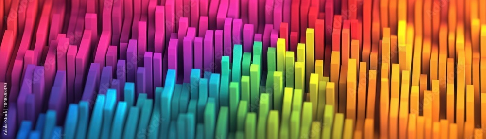 Fototapeta premium Vibrant Abstract Background Featuring Colorful 3D Bars in a Rainbow Pattern with Varying Heights Creating a Dynamic Visual Experience and Modern Aesthetic Appeal