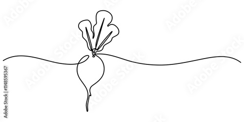 Continuous line drawing whole healthy organic beetroot for plantation logo identity, Vector continuous one single line drawing icon of beetroot with leaf in silhouette on a white background. Linear. 