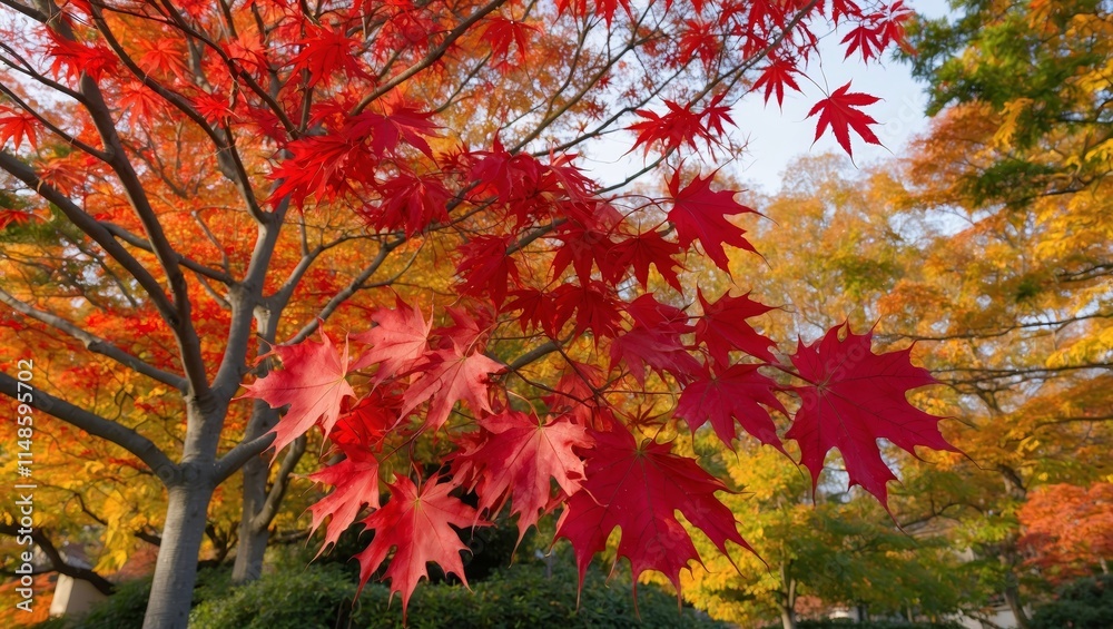 Red maple leaves on japanese tree in autumn Red maple leaves on japanese tree in autumn