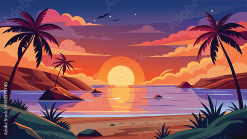 sunset scene vector 