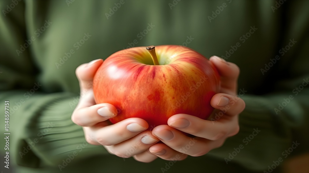 custom made wallpaper toronto digitalPerson Holding Vibrant Red Apple with Yellow and Green Stripes