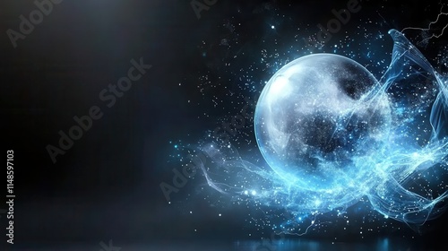 Blue sphere with a white moon on it